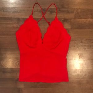 Red open cross tie back top